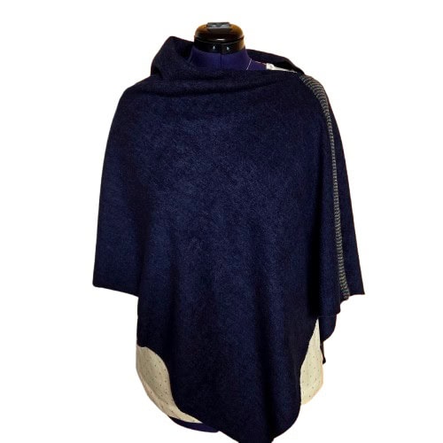 Poncho marinblå melerad