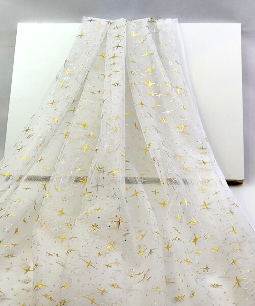 Mjuk tyll Vit med guld stora stjärnor