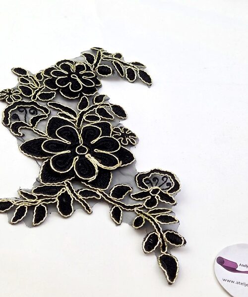 Applikation Svart Blomma med silver