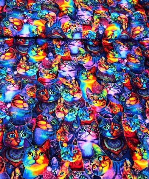 3031 bomullstyg färgglada katter