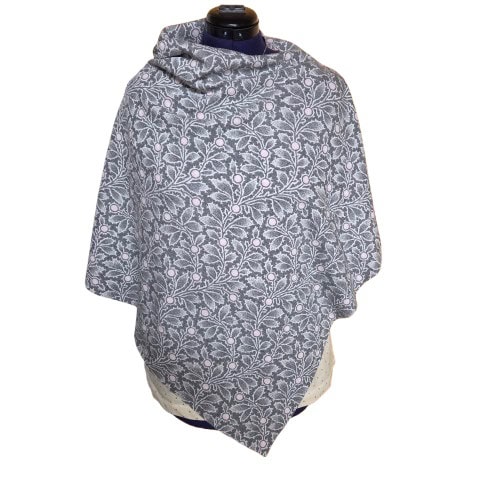 Poncho French Grå ros vit